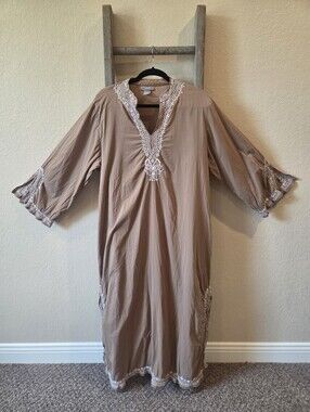 Peppermint Bay Taupe Embroidered Caftan Maxi Dress - Size 2X